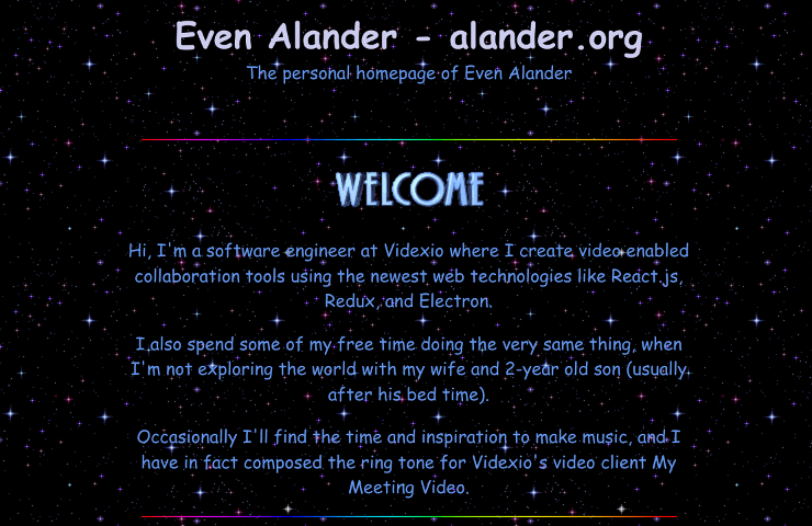 A screen shot of the new alander.org, click for full version